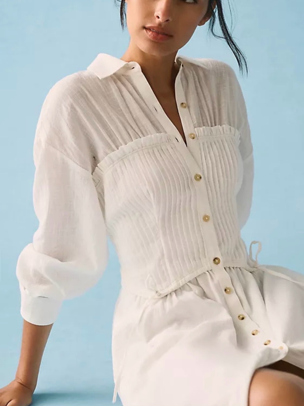 Police Women's White Corset Detail Button-up Dress  (B5)